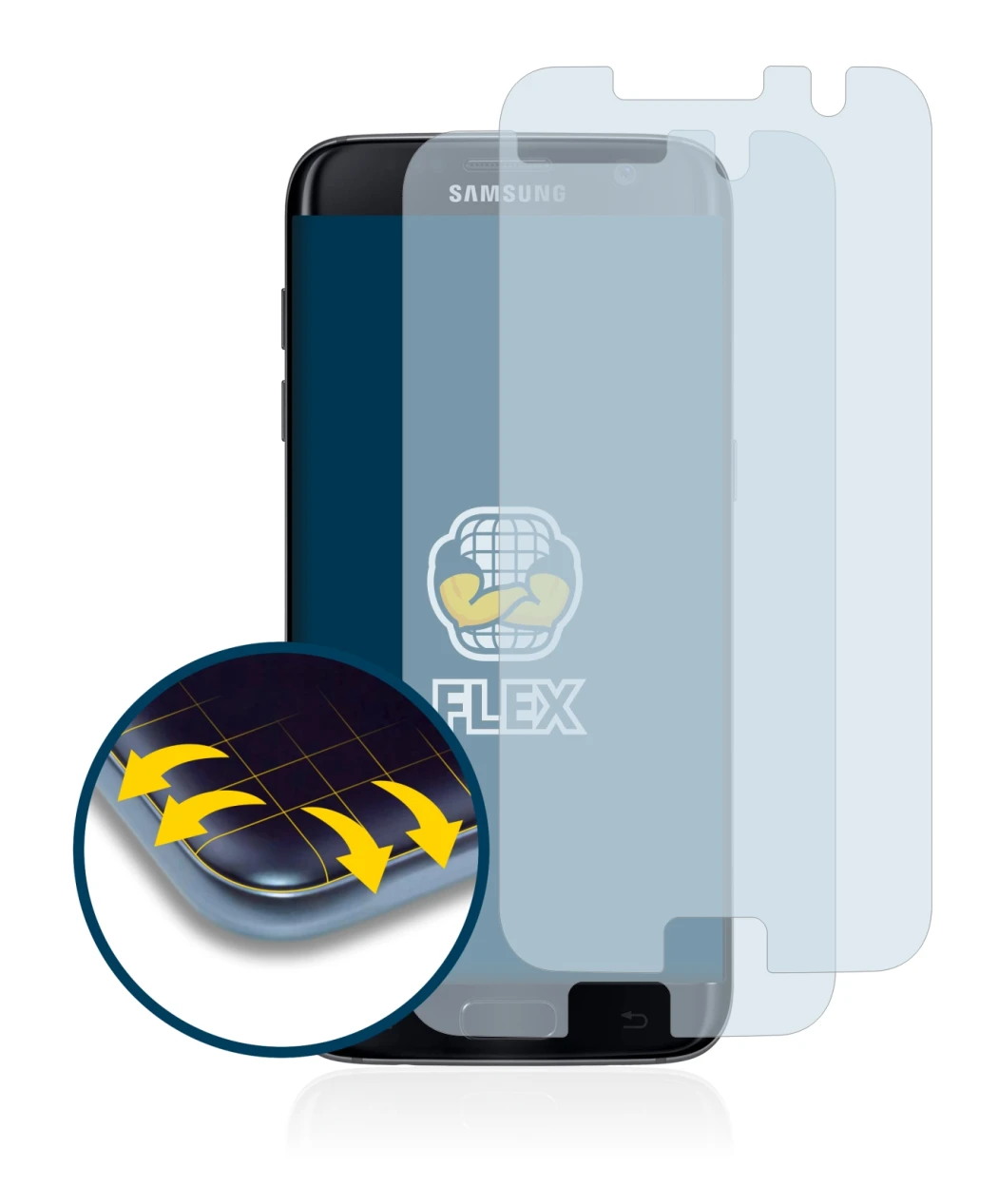 Imagen del dispositivo Samsung Galaxy S7 Edge con una amplia variedad de protectores de pantalla.