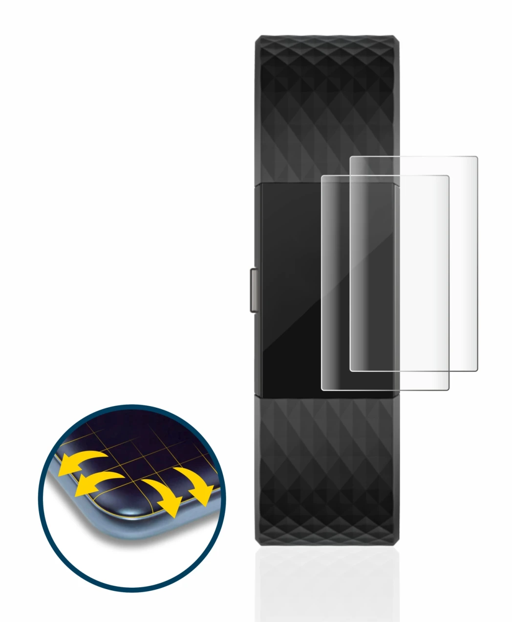 Imagen del dispositivo Fitbit Charge 2 con una amplia variedad de protectores de pantalla.