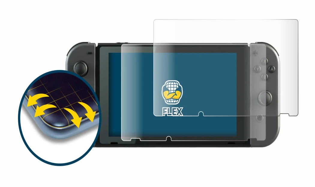 Imagen del dispositivo Nintendo Switch con una amplia variedad de protectores de pantalla.