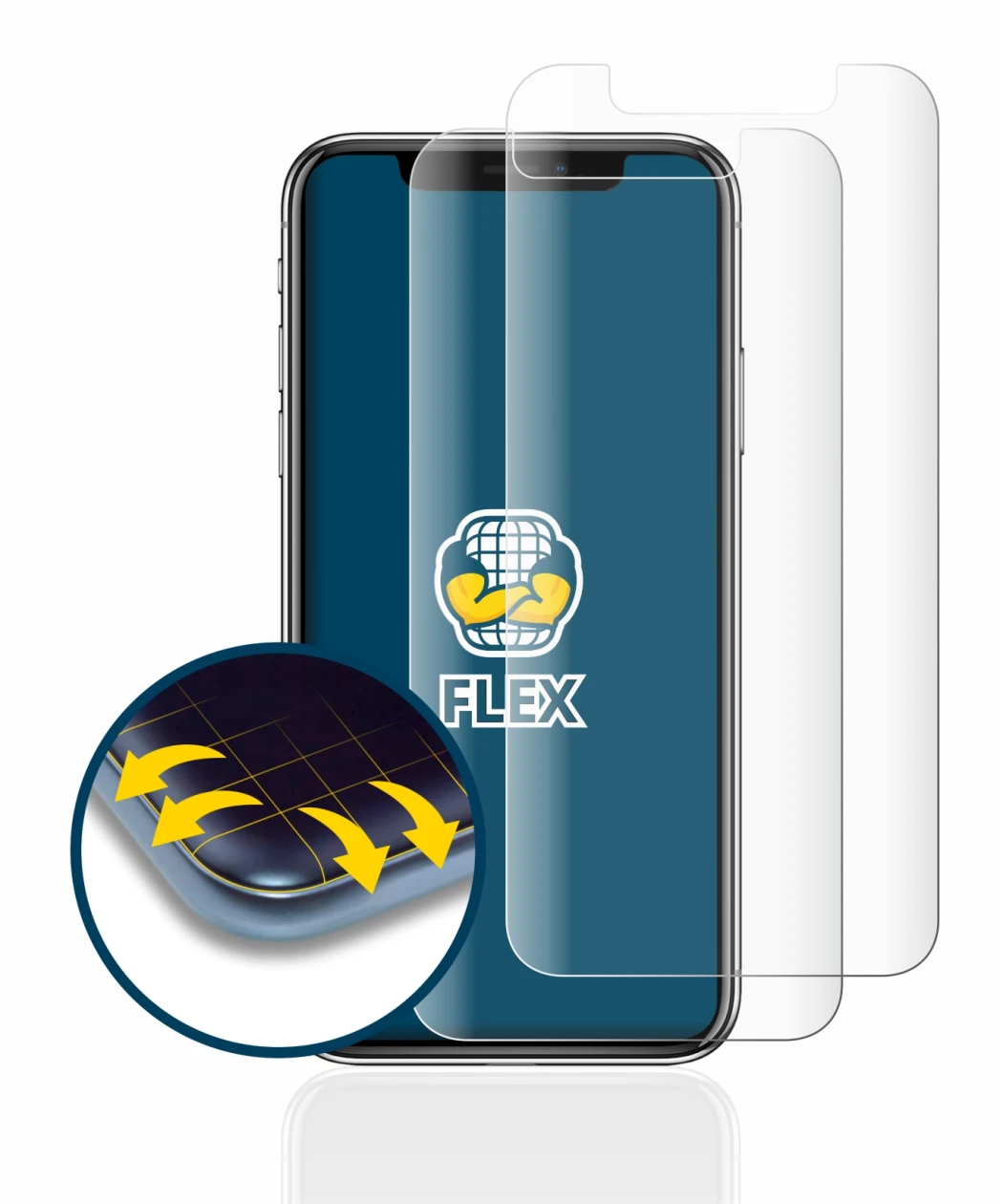 Imagen del dispositivo Apple iPhone X con una amplia variedad de protectores de pantalla.