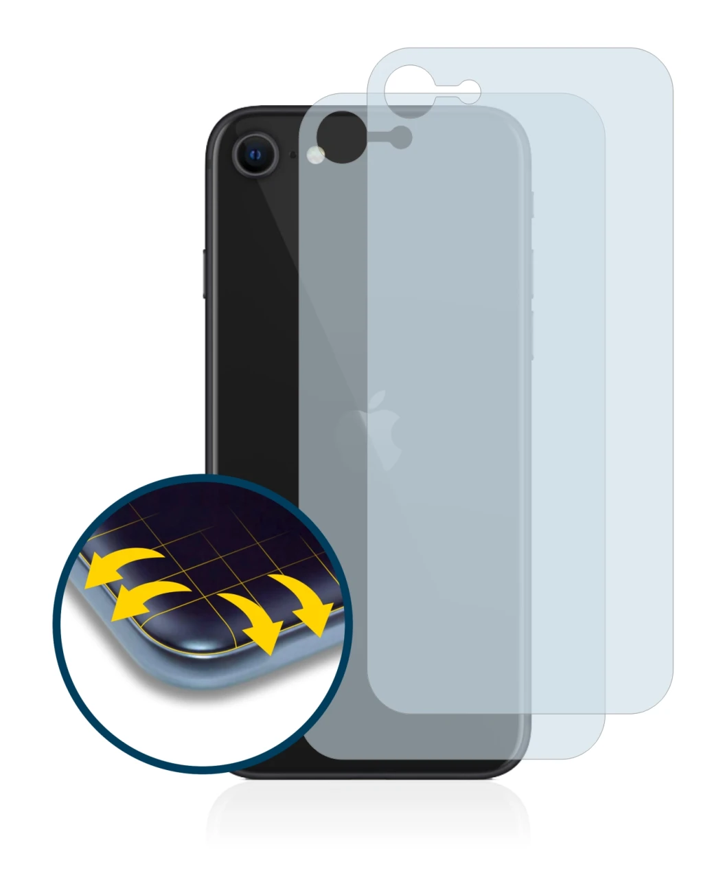 Imagen del dispositivo Apple iPhone SE 2 2020 (Trasera) con una amplia variedad de protectores de pantalla.