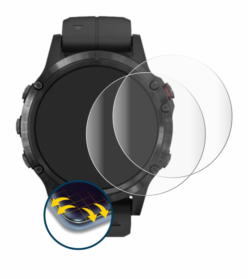 Imagen del dispositivo Garmin Fenix 5 Plus (47 mm) con una amplia variedad de protectores de pantalla.