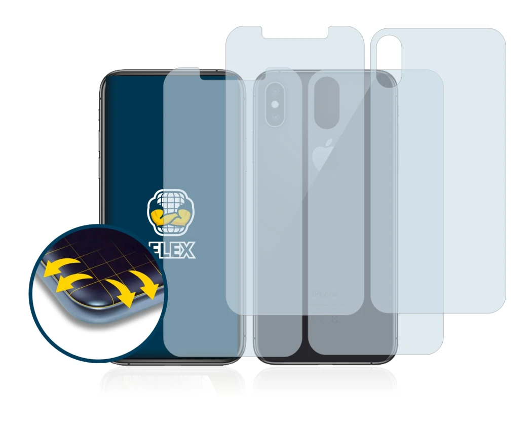 Imagen del dispositivo Apple iPhone Xs (Frontal+Trasero) con una amplia variedad de protectores de pantalla.