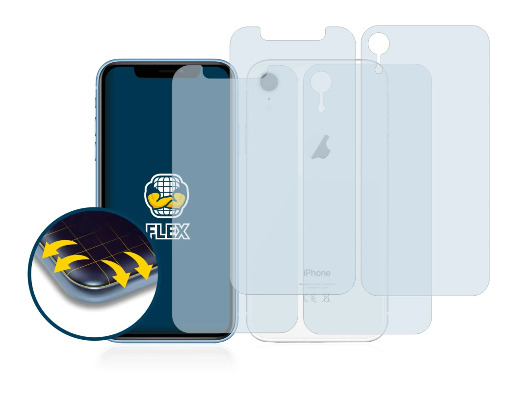 Imagen del dispositivo Apple iPhone XR (Frontal+Trasero) con una amplia variedad de protectores de pantalla.