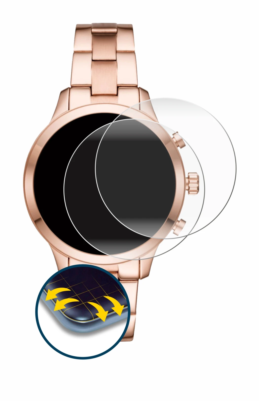 Imagen del dispositivo Michael Kors Access Runway (41 mm) con una amplia variedad de protectores de pantalla.