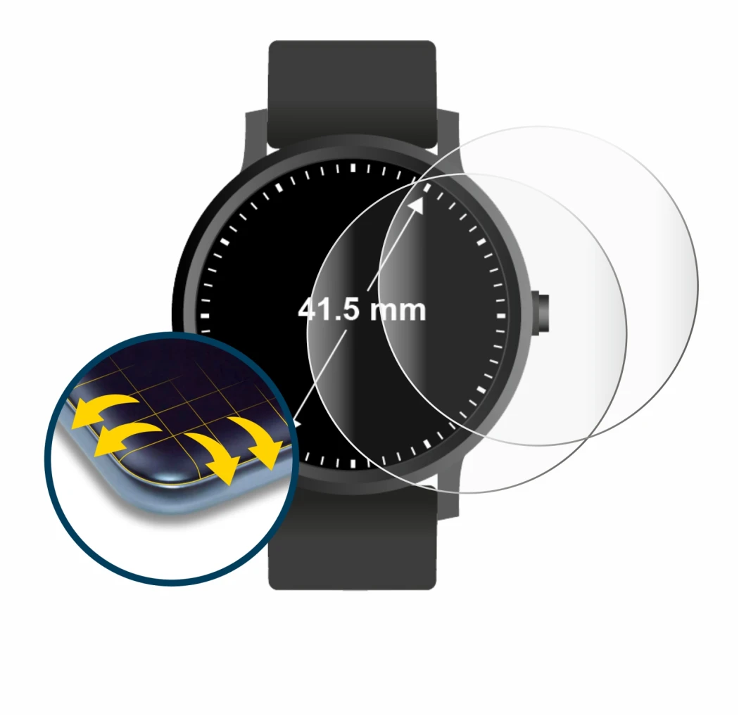 Imagen del dispositivo Relojes (Circular, ø: 41.5 mm) con una amplia variedad de protectores de pantalla.