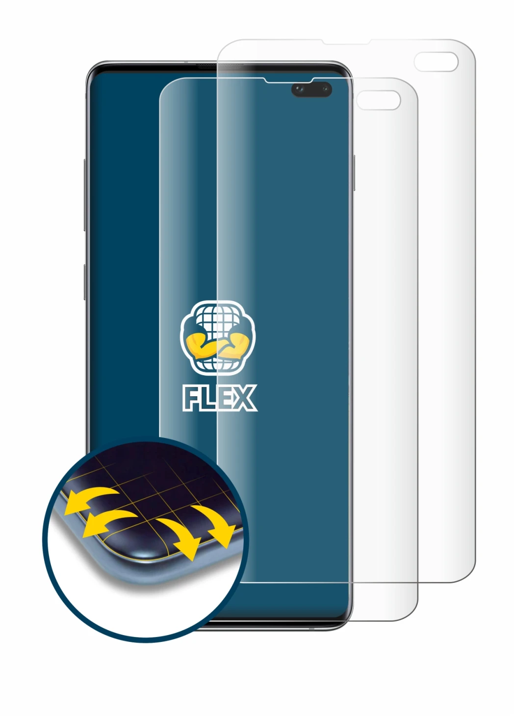 Imagen del dispositivo Samsung Galaxy S10 Plus con una amplia variedad de protectores de pantalla.