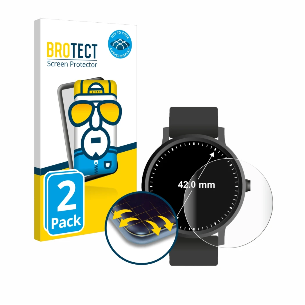 Parte frontal de un envase de producto con el logotipo de la marca BROTECT. Al lado se muestra el dispositivo Circular Display