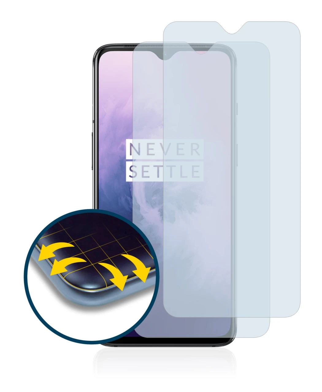 Imagen del dispositivo OnePlus 7 con una amplia variedad de protectores de pantalla.