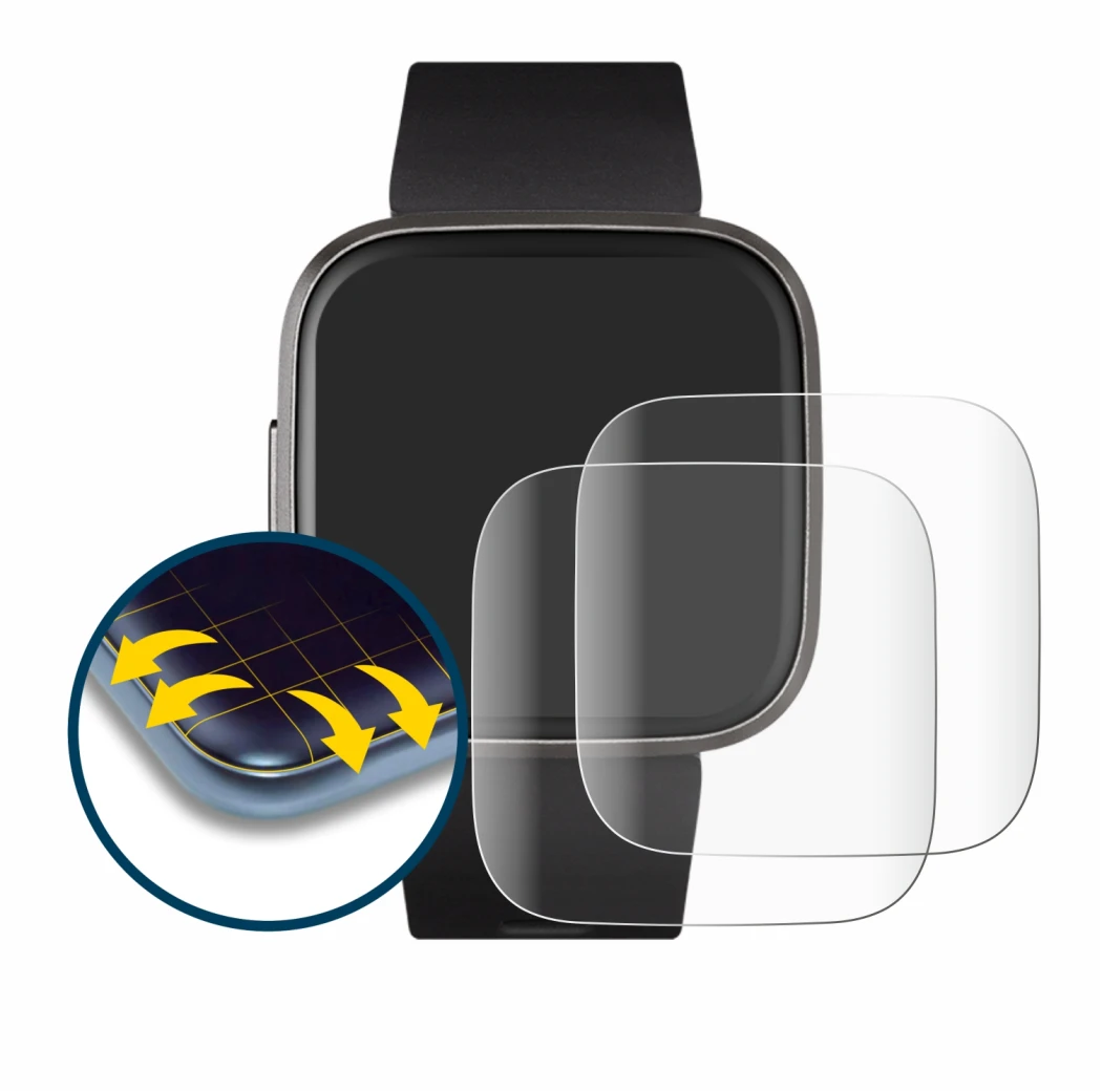 Imagen del dispositivo Fitbit Versa 2 con una amplia variedad de protectores de pantalla.