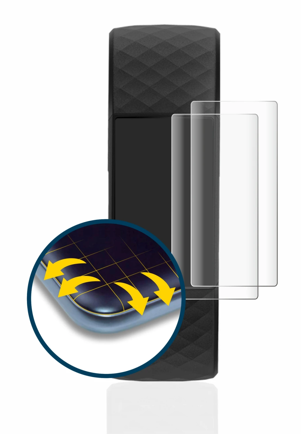 Imagen del dispositivo Fitbit Charge 4 con una amplia variedad de protectores de pantalla.