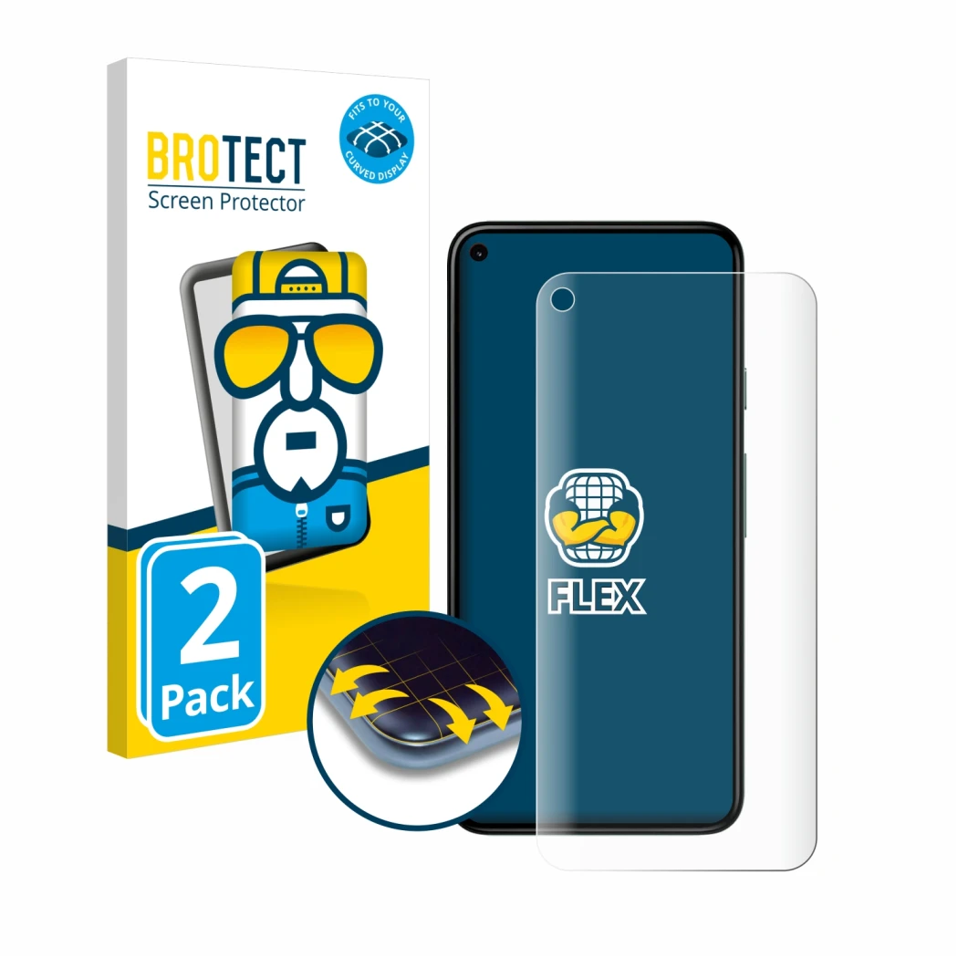 Parte frontal de un envase de producto con el logotipo de la marca BROTECT. Al lado se muestra el dispositivo Google Pixel 5 c