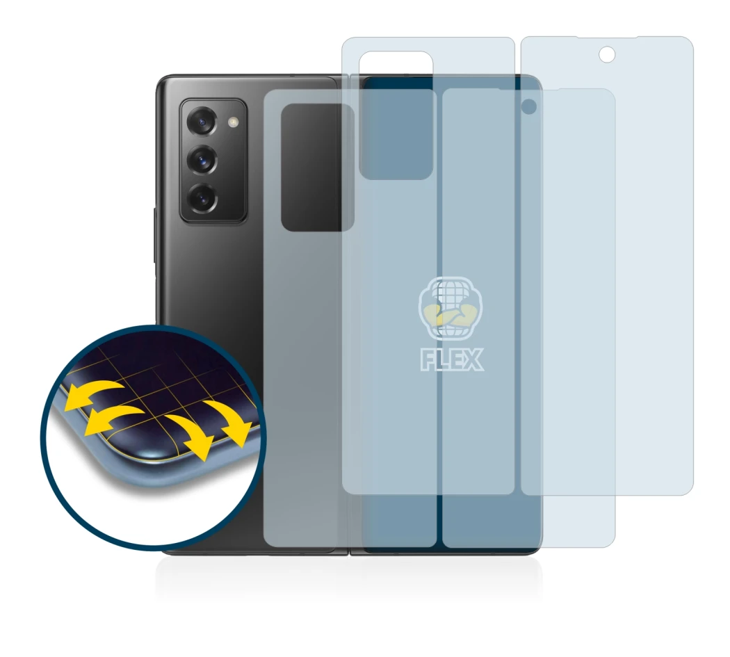 Imagen del dispositivo Samsung Galaxy Z Fold 2 5G (Frontal+Trasero) con una amplia variedad de protectores de pantalla.