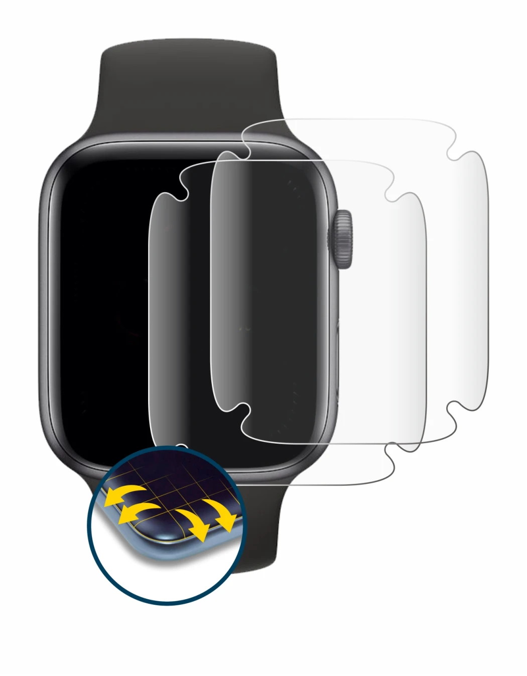 Imagen del dispositivo Apple Watch SE (40 mm) con una amplia variedad de protectores de pantalla.
