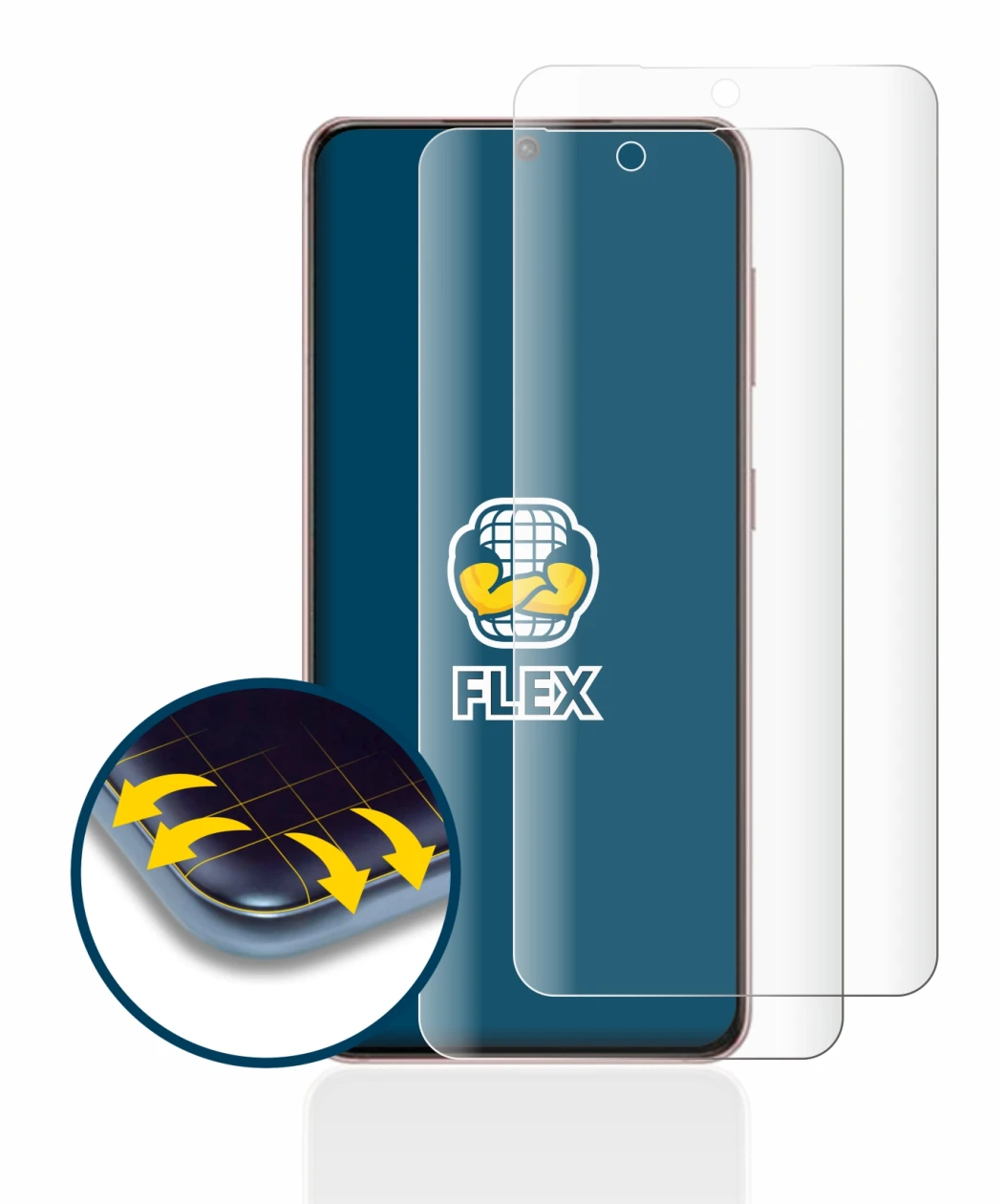 Imagen del dispositivo Samsung Galaxy S21 5G con una amplia variedad de protectores de pantalla.