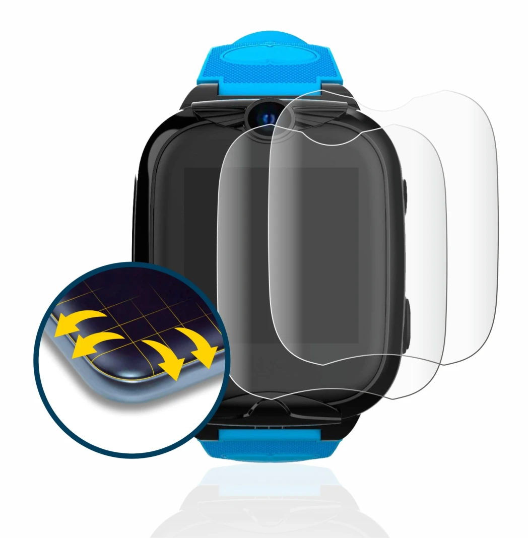 Imagen del dispositivo Xplora XGO2 con una amplia variedad de protectores de pantalla.