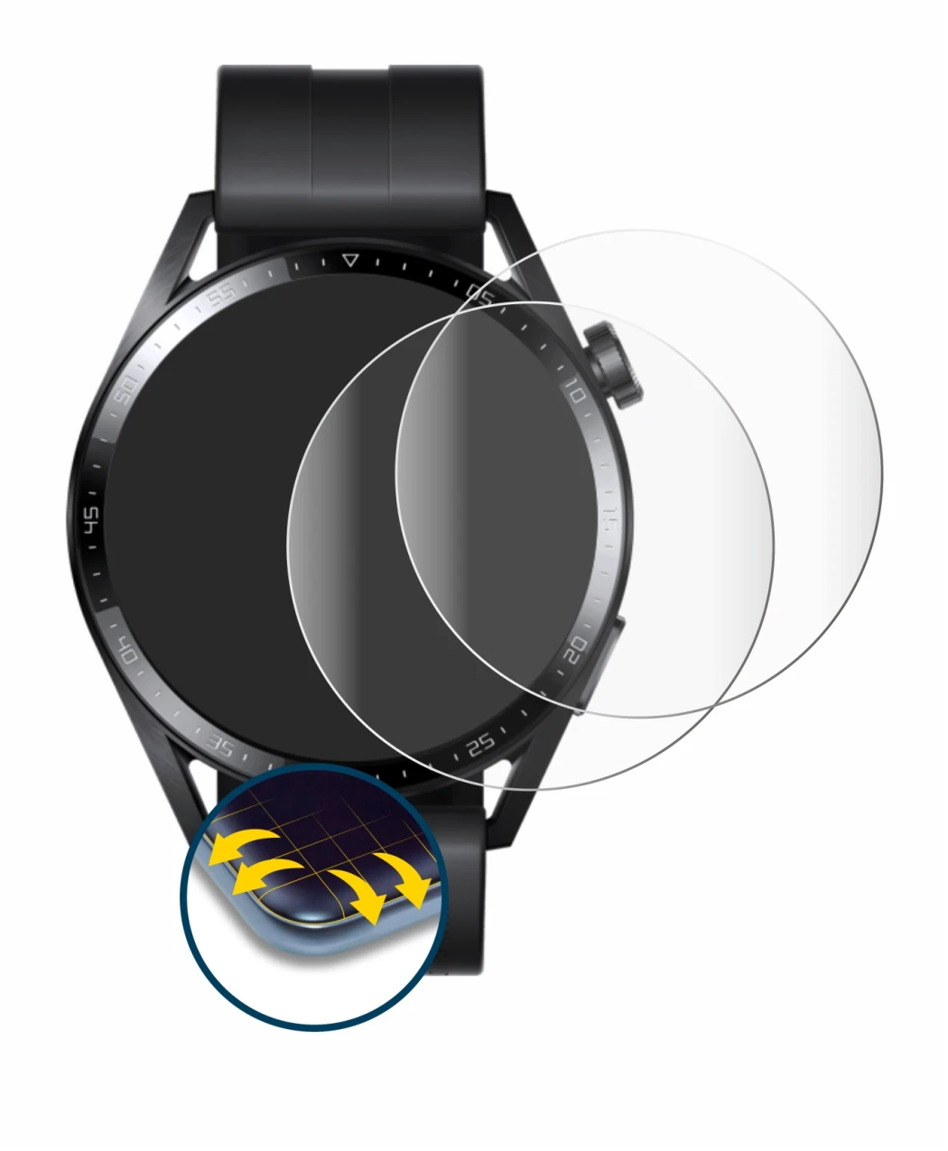 Imagen del dispositivo Huawei Watch GT 3 (46 mm) con una amplia variedad de protectores de pantalla.