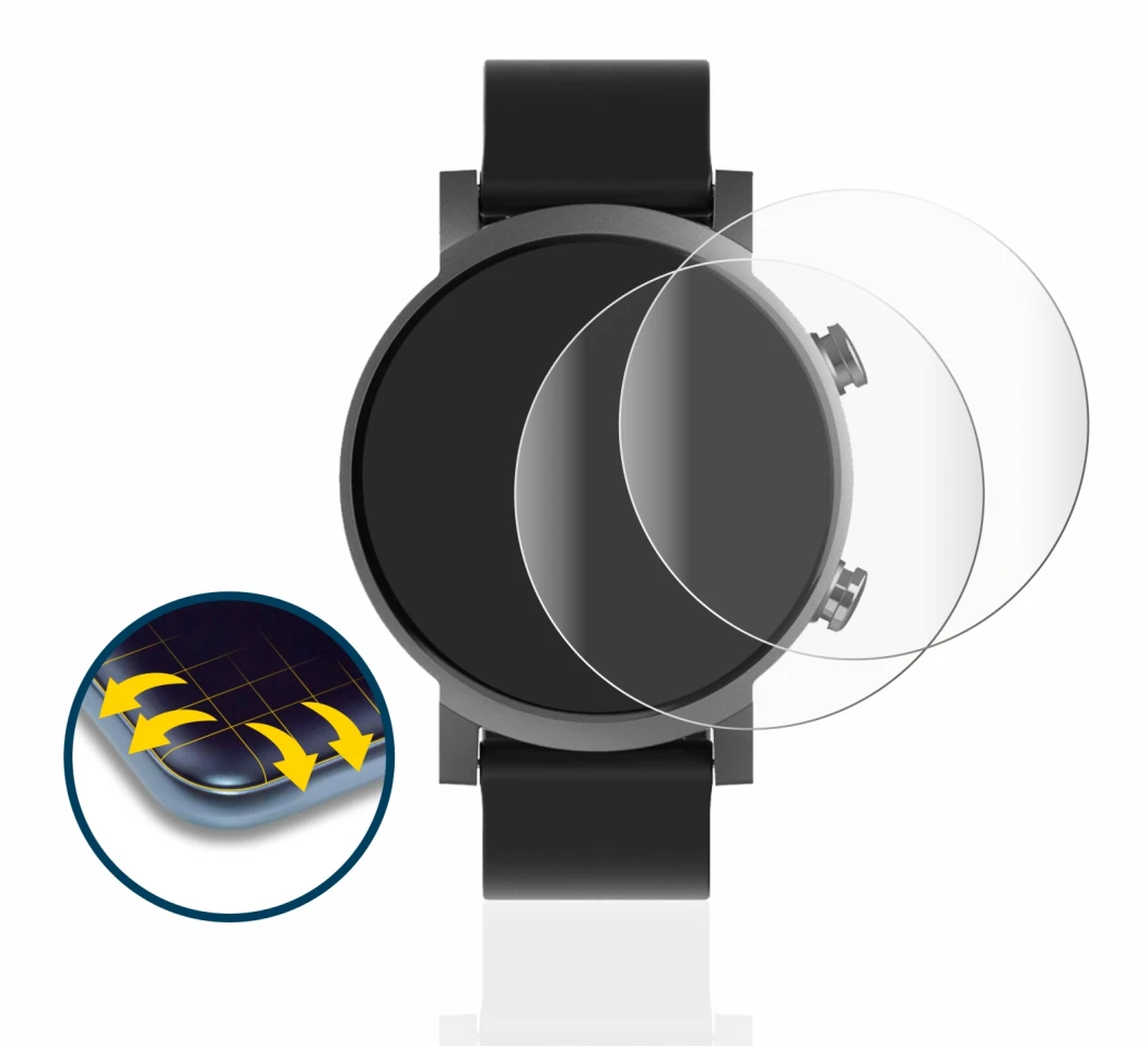 Imagen del dispositivo Mobvoi Ticwatch E3 con una amplia variedad de protectores de pantalla.
