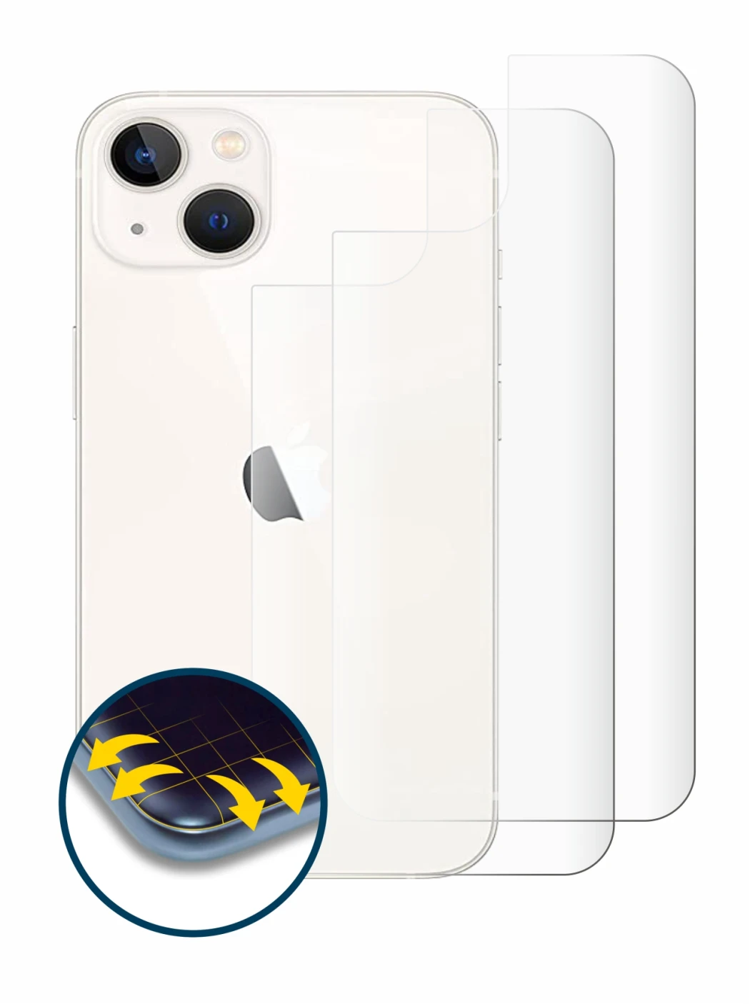 Imagen del dispositivo Apple iPhone 13 (Trasero) con una amplia variedad de protectores de pantalla.