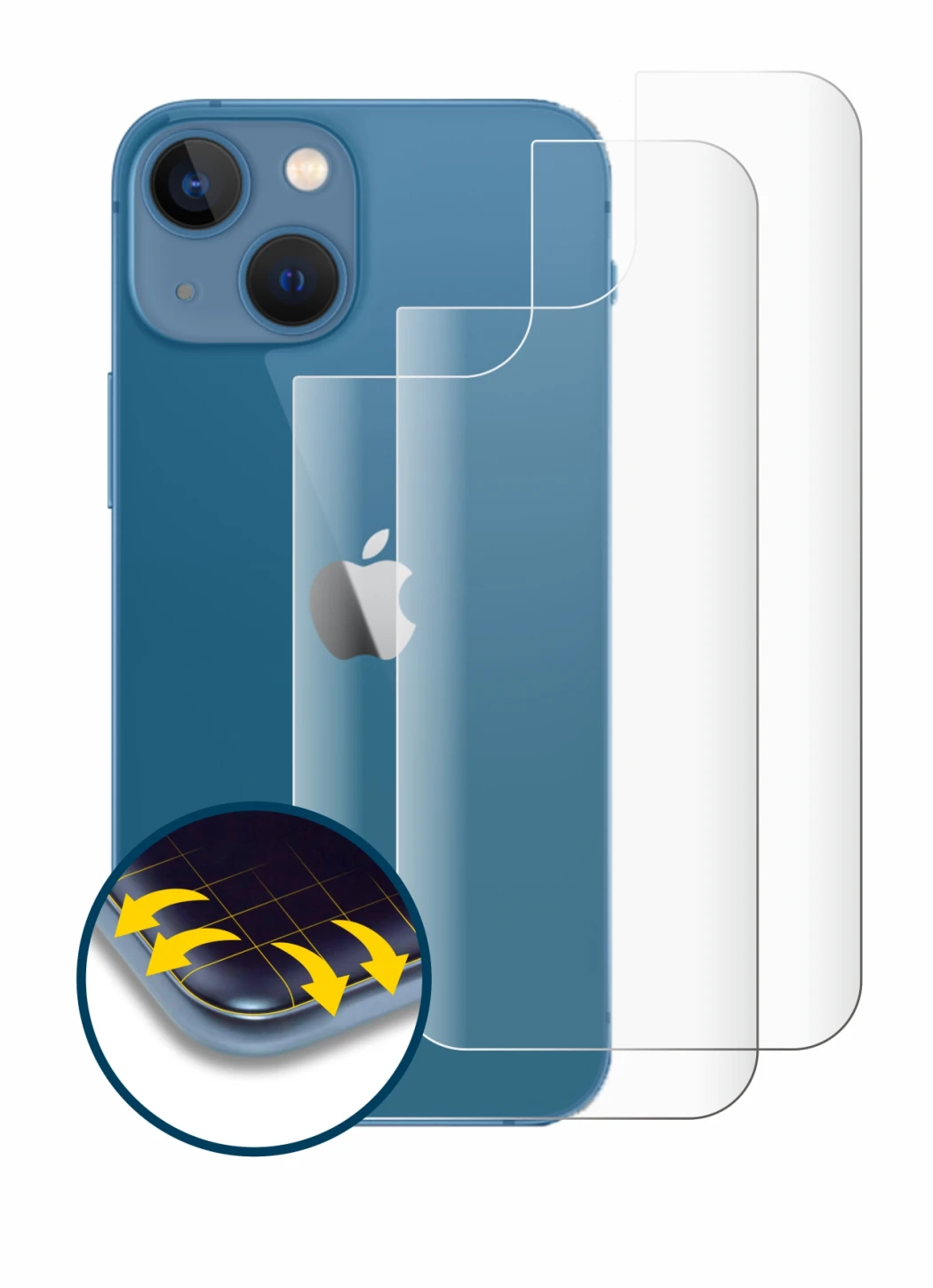 Imagen del dispositivo Apple iPhone 13 mini (Trasero) con una amplia variedad de protectores de pantalla.