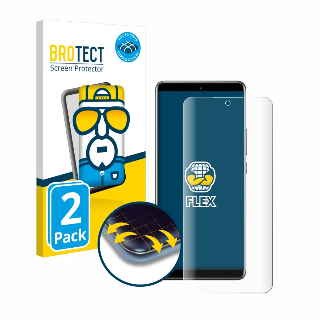 Parte frontal de un envase de producto con el logotipo de la marca BROTECT. Al lado se muestra el dispositivo Xiaomi 12 Pro co