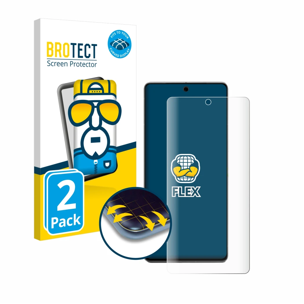 Parte frontal de un envase de producto con el logotipo de la marca BROTECT. Al lado se muestra el dispositivo Google Pixel 7 P