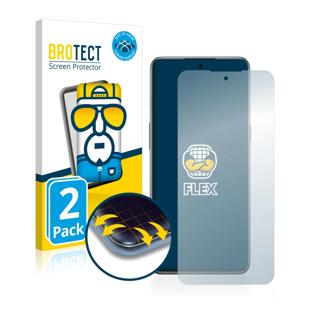 Parte frontal de un envase de producto con el logotipo de la marca BROTECT. Al lado se muestra el dispositivo OnePlus 10T 5G c