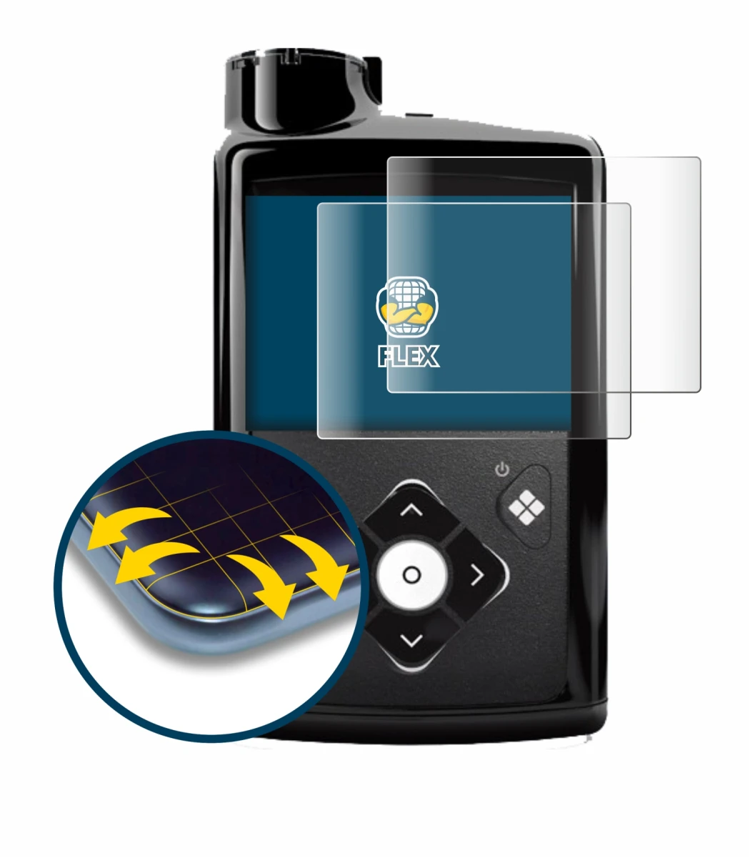 Imagen del dispositivo Medtronic Minimed 780G con una amplia variedad de protectores de pantalla.