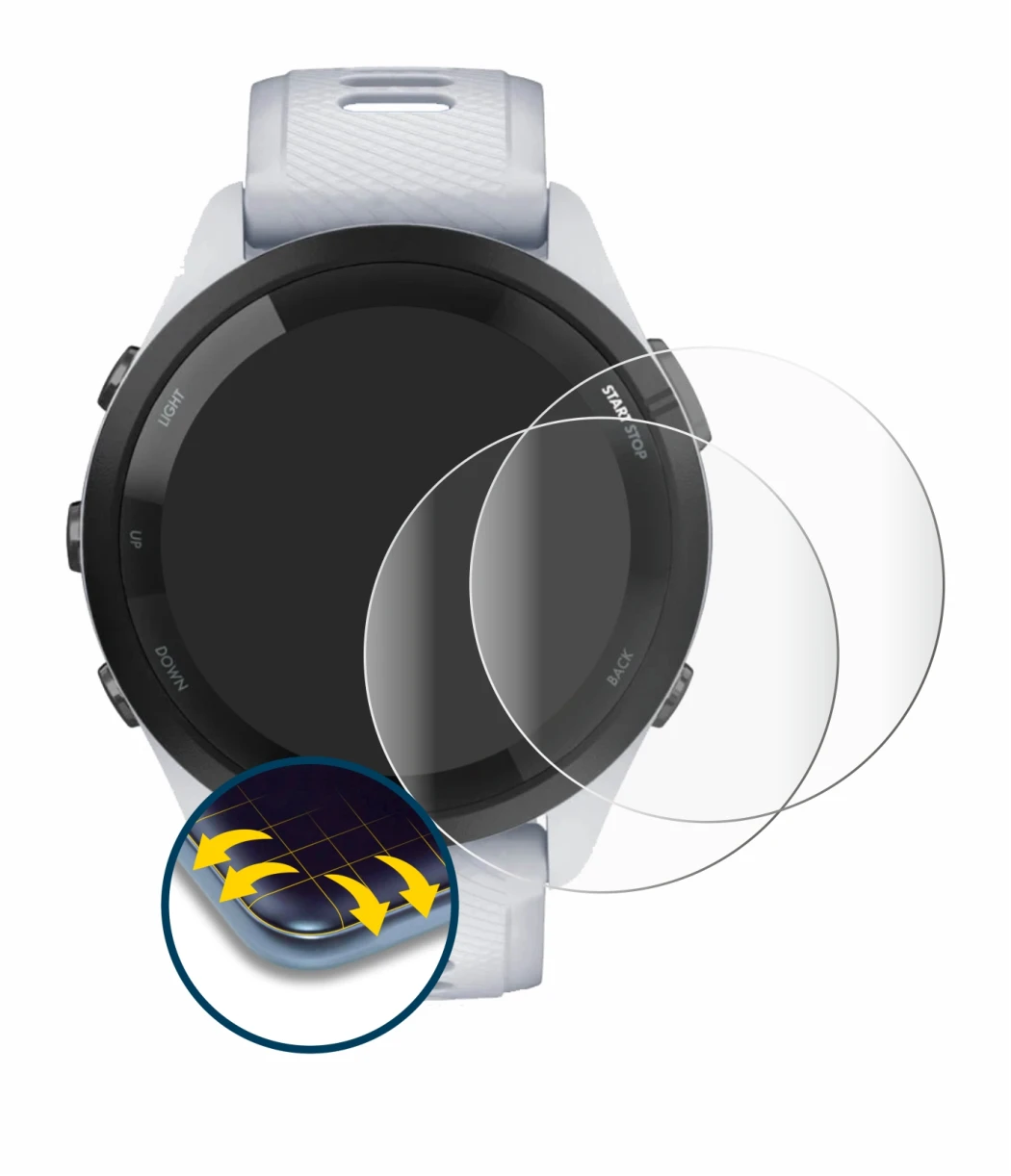 Imagen del dispositivo Garmin Forerunner 265 (46 mm) con una amplia variedad de protectores de pantalla.