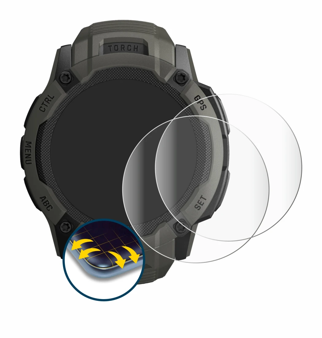 Imagen del dispositivo Garmin Instinct 2X Solar con una amplia variedad de protectores de pantalla.