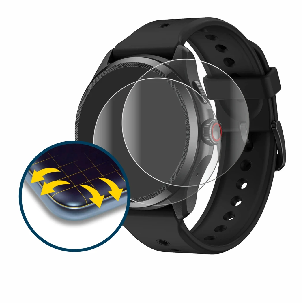 Imagen del dispositivo Mobvoi TicWatch Pro 5 con una amplia variedad de protectores de pantalla.