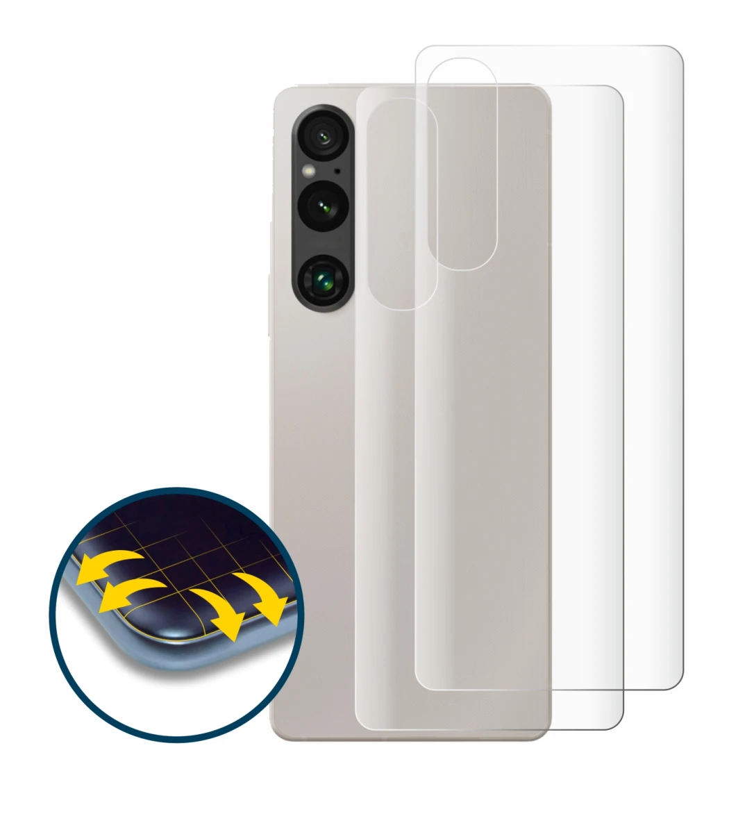 Imagen del dispositivo Sony Xperia 1 V (Trasero) con una amplia variedad de protectores de pantalla.