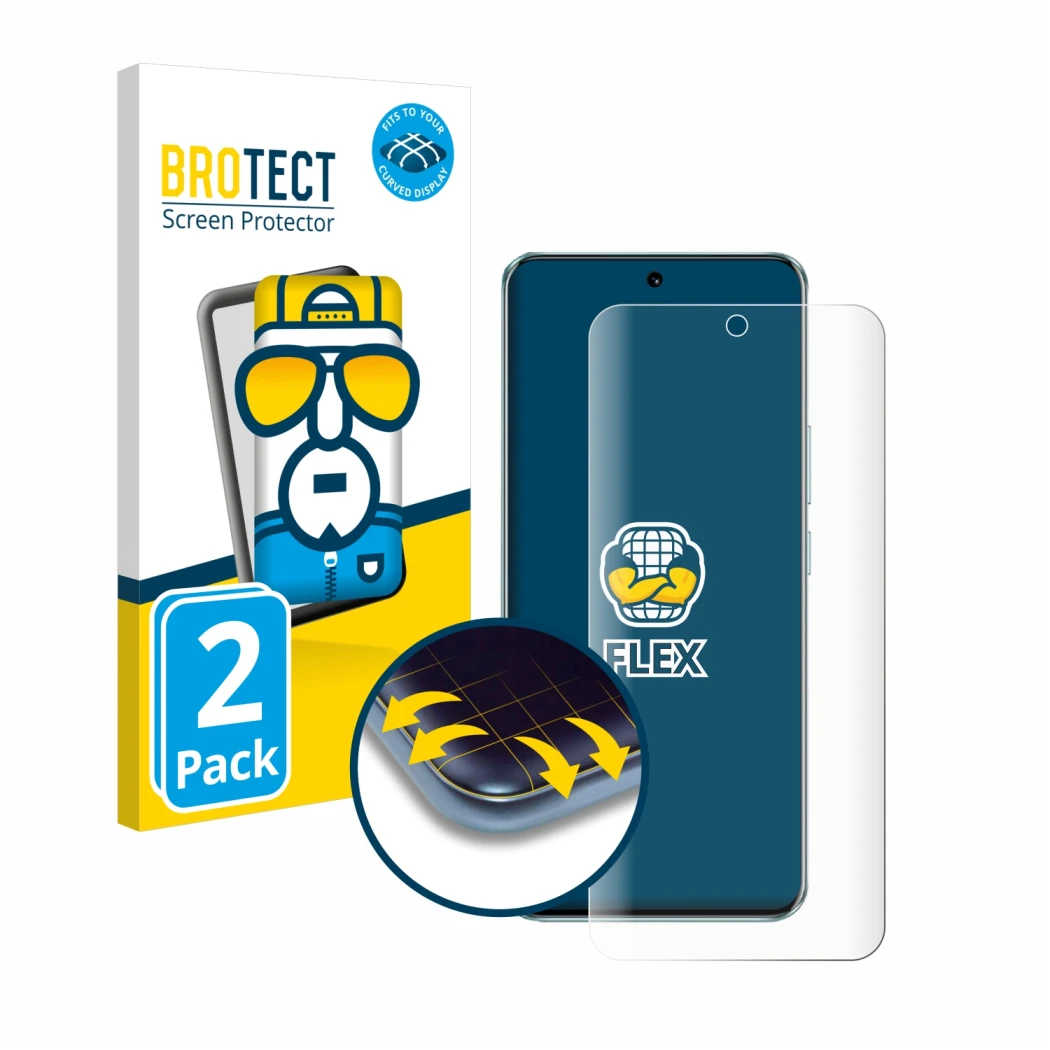 Parte frontal de un envase de producto con el logotipo de la marca BROTECT. Al lado se muestra el dispositivo Honor 90 con su 