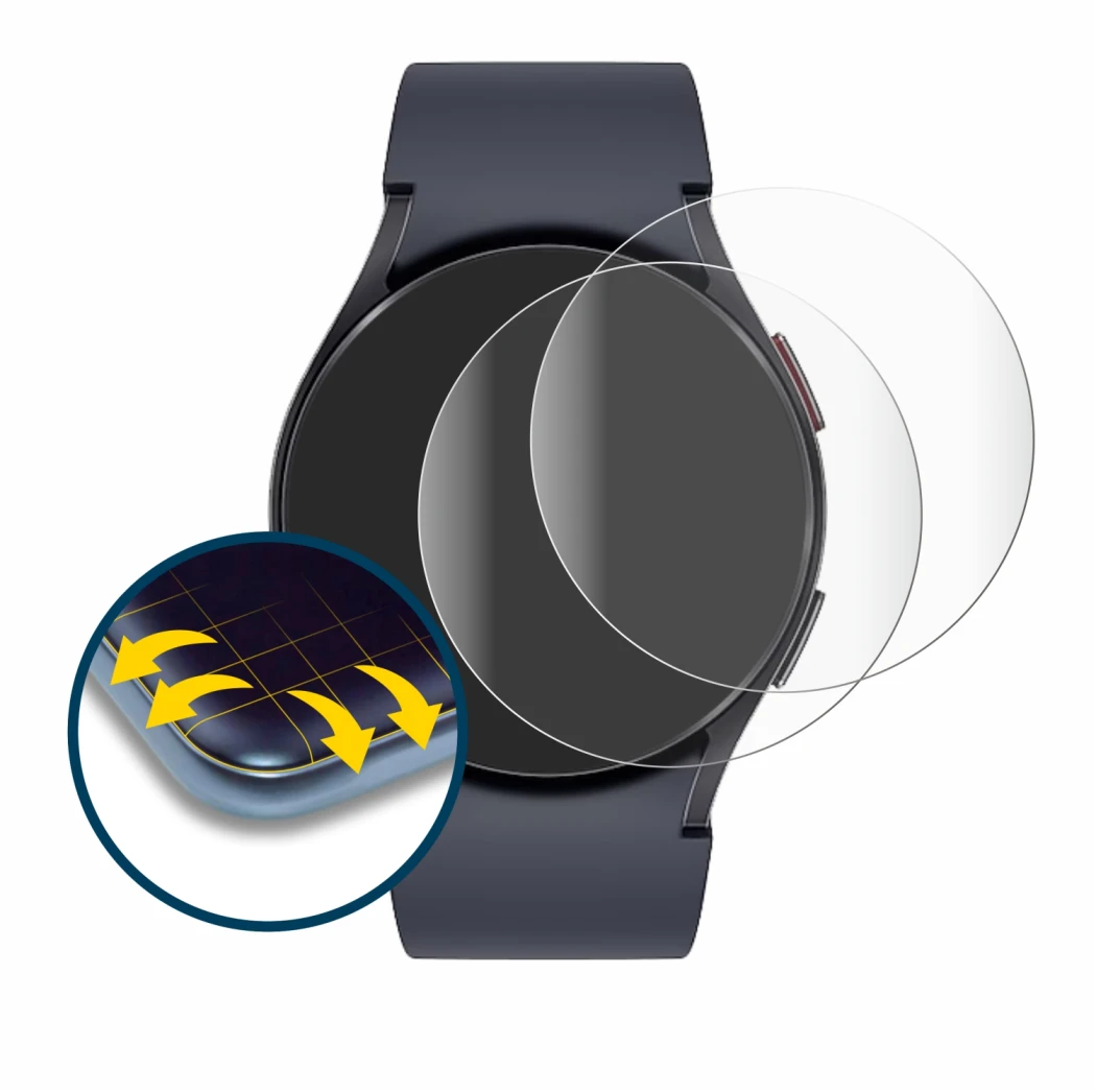 Imagen del dispositivo Samsung Galaxy Watch 6 (44 mm) con una amplia variedad de protectores de pantalla.