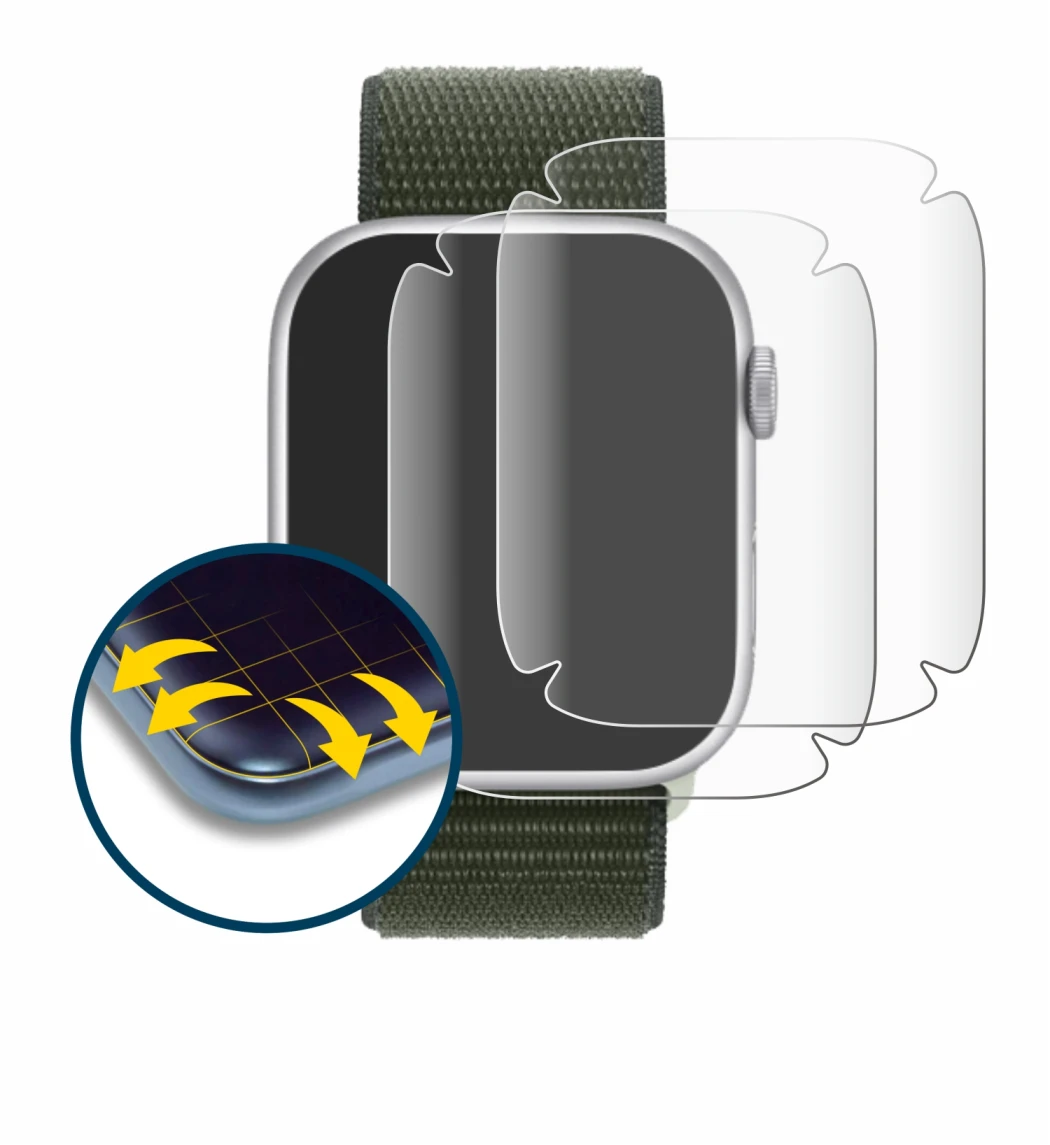 Imagen del dispositivo Apple Watch Series 9 (41 mm) con una amplia variedad de protectores de pantalla.