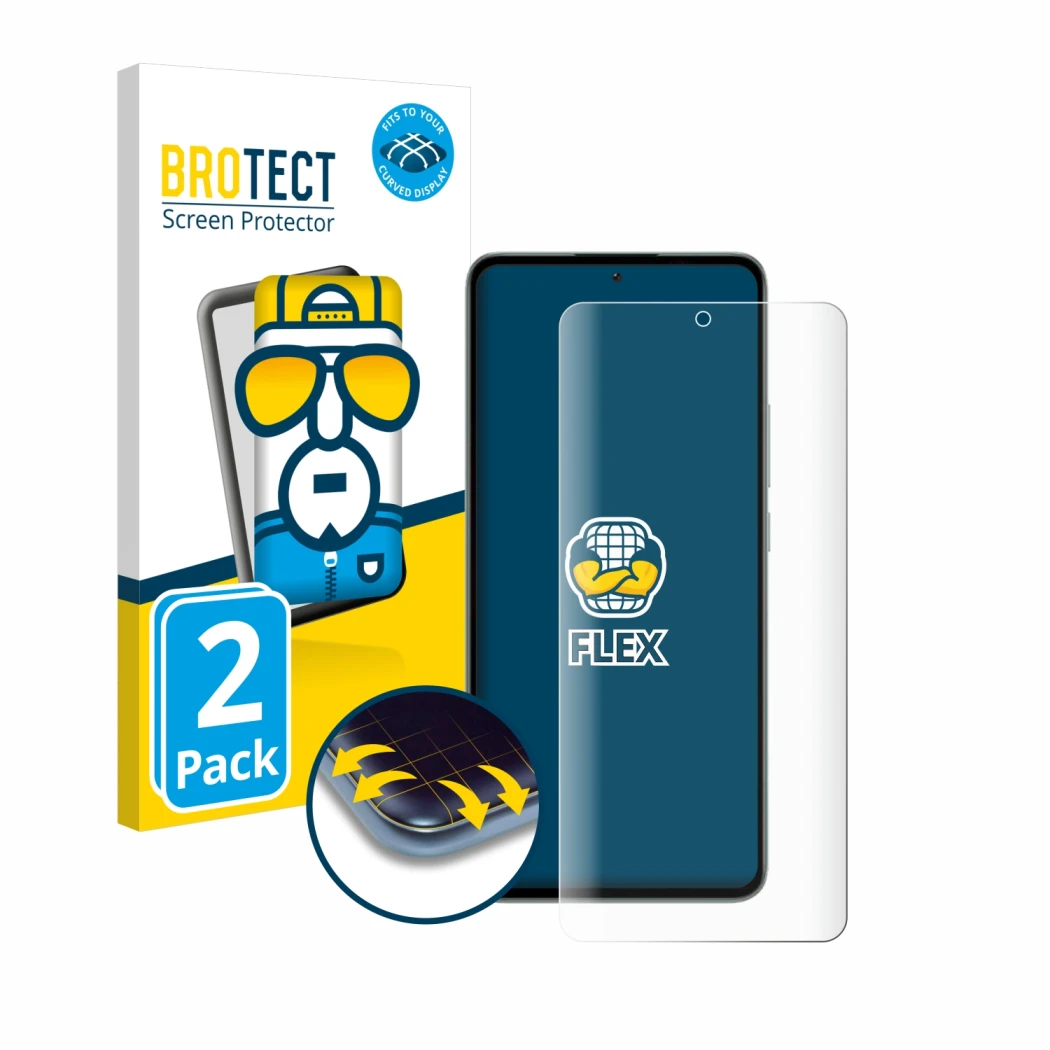 Parte frontal de un envase de producto con el logotipo de la marca BROTECT. Al lado se muestra el dispositivo Xiaomi 13T Pro c