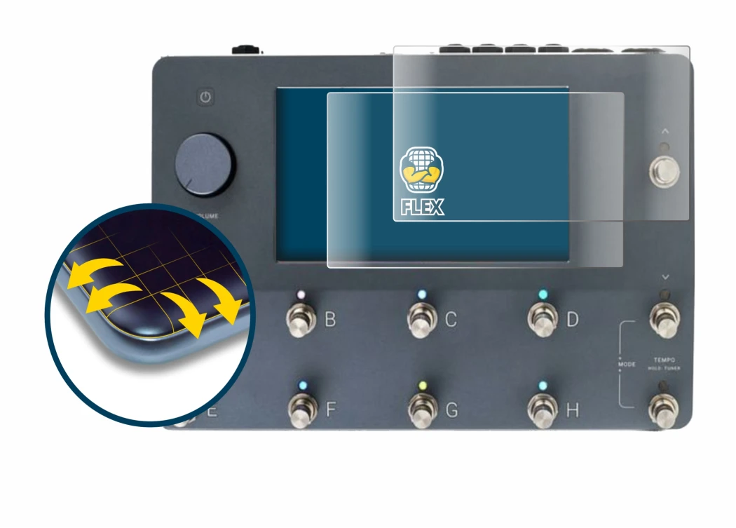 Imagen del dispositivo Neural DSP Quad Cortex con una amplia variedad de protectores de pantalla.