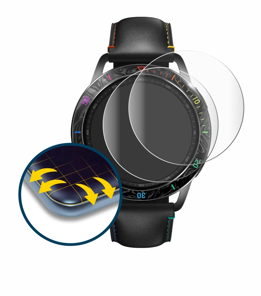 Imagen del dispositivo Xiaomi Watch S3 con una amplia variedad de protectores de pantalla.