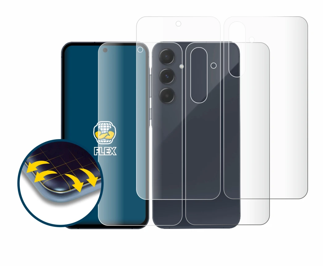 Imagen del dispositivo Samsung Galaxy A35 5G (Frontal+Trasero) con una amplia variedad de protectores de pantalla.