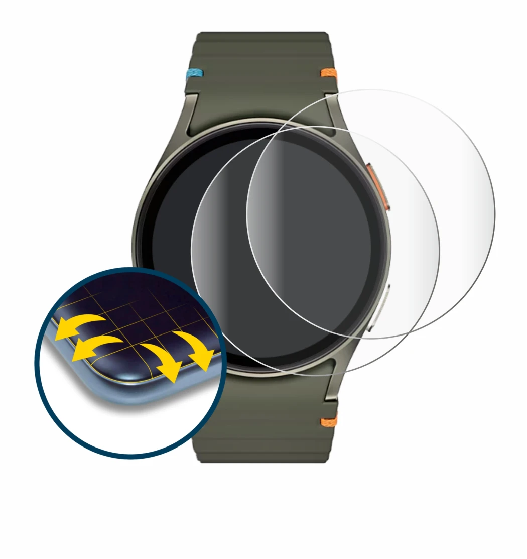 Imagen del dispositivo Samsung Galaxy Watch 7 (40 mm) con una amplia variedad de protectores de pantalla.