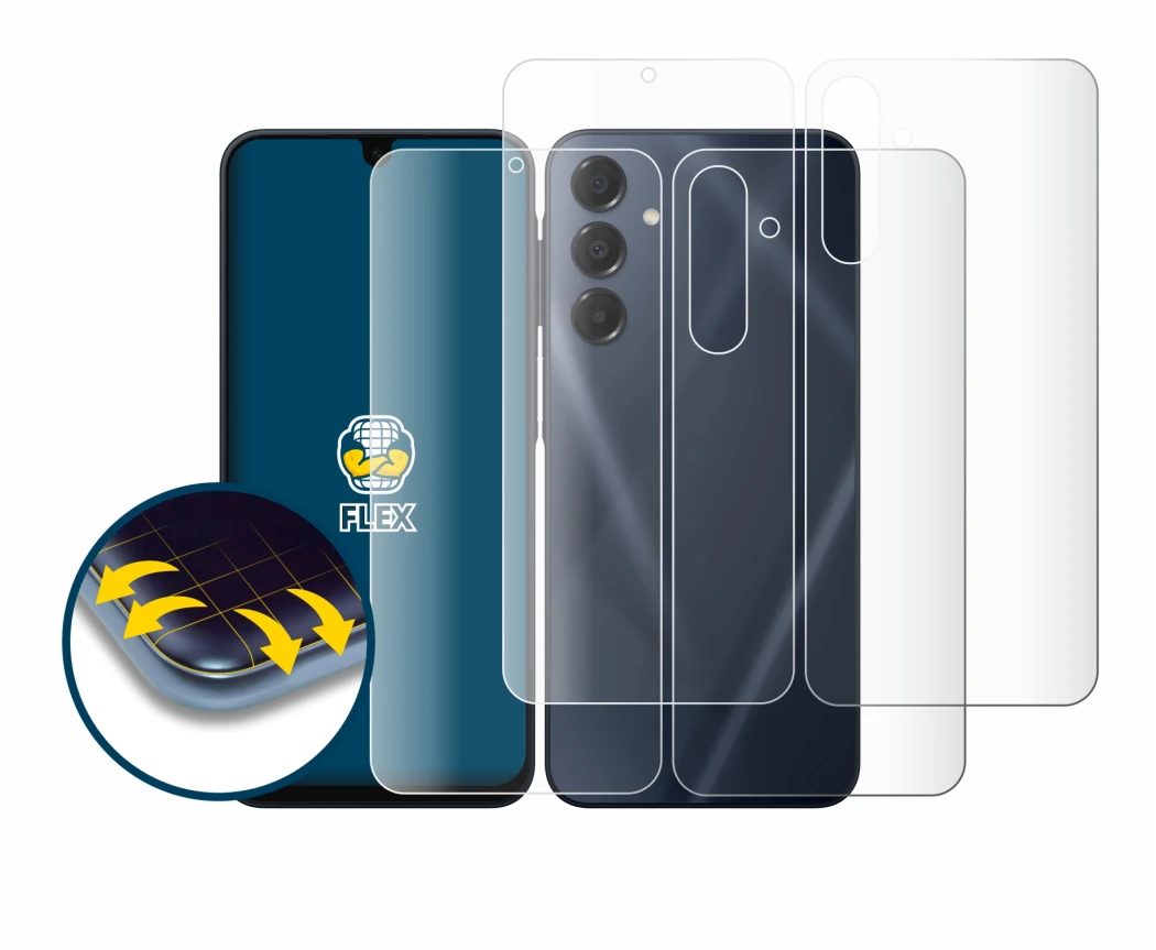 Imagen del dispositivo Samsung Galaxy A16 5G (Frontal+Trasero) con una amplia variedad de protectores de pantalla.