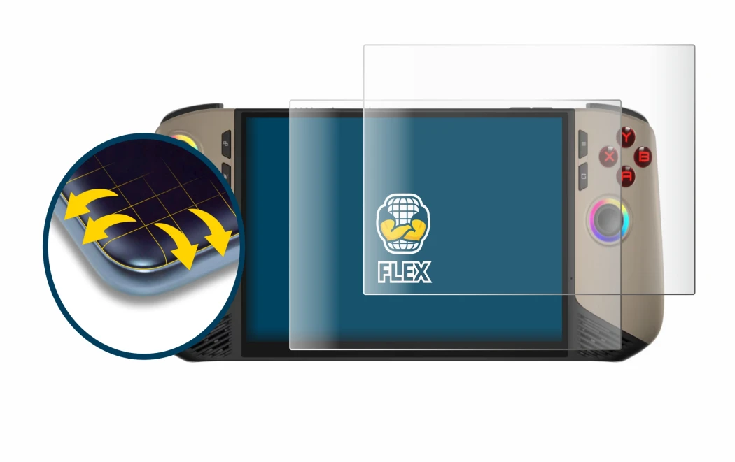 Imagen del dispositivo MSI Claw 8 AI+ con una amplia variedad de protectores de pantalla.