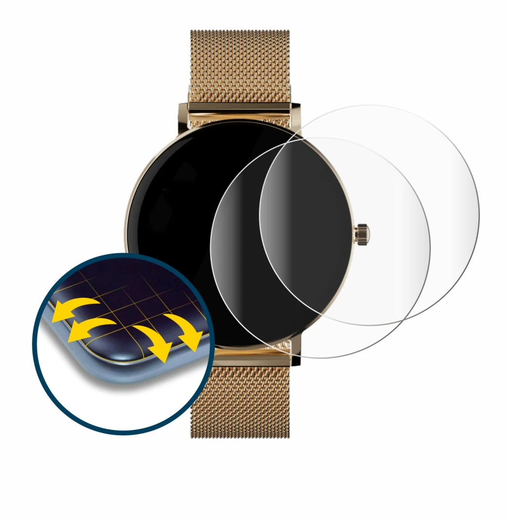 Imagen del dispositivo ZenWatch Venice Pro con una amplia variedad de protectores de pantalla.