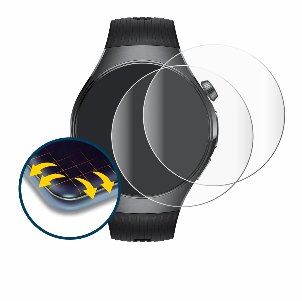 Imagen del dispositivo Huawei Watch 5 (46 mm) con una amplia variedad de protectores de pantalla.