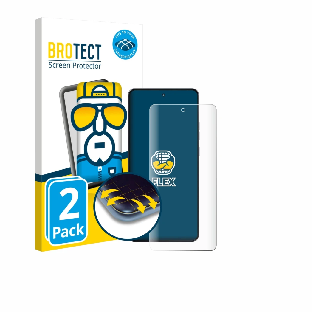 Parte frontal de un envase de producto con el logotipo de la marca BROTECT. Al lado se muestra el dispositivo Motorola Moto G8