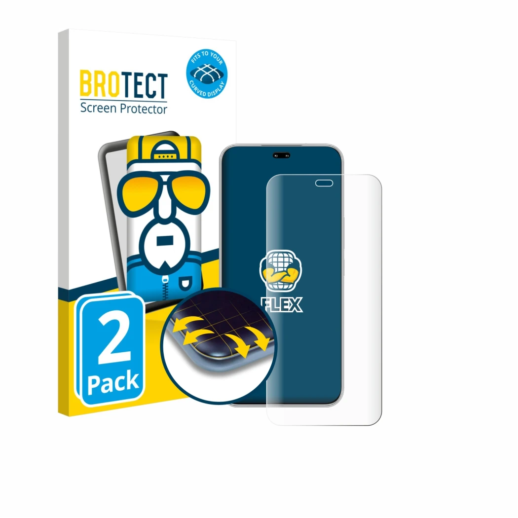 Parte frontal de un envase de producto con el logotipo de la marca BROTECT. Al lado se muestra el dispositivo Honor 400 Pro co