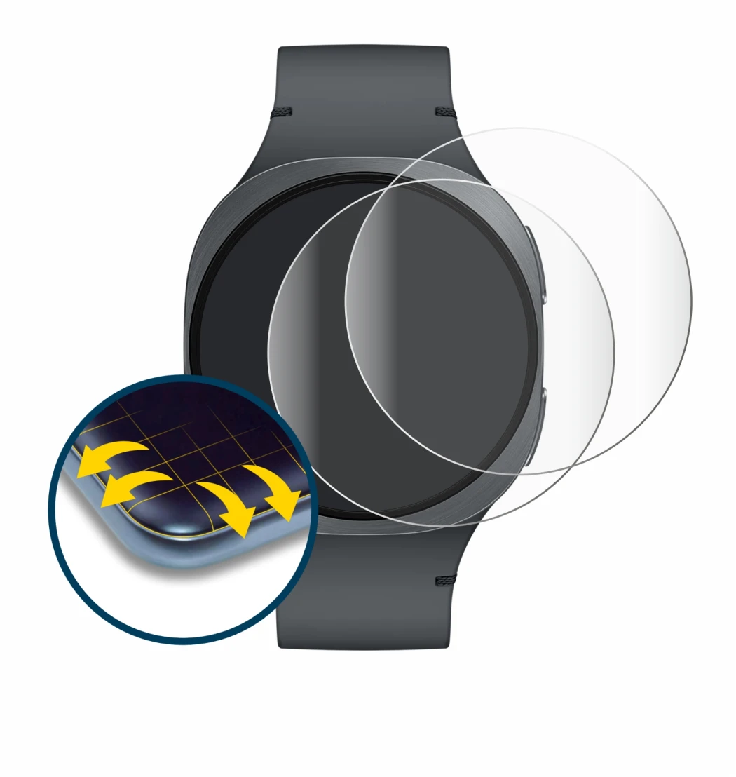 Imagen del dispositivo Samsung Galaxy Watch 8 (40 mm) con una amplia variedad de protectores de pantalla.