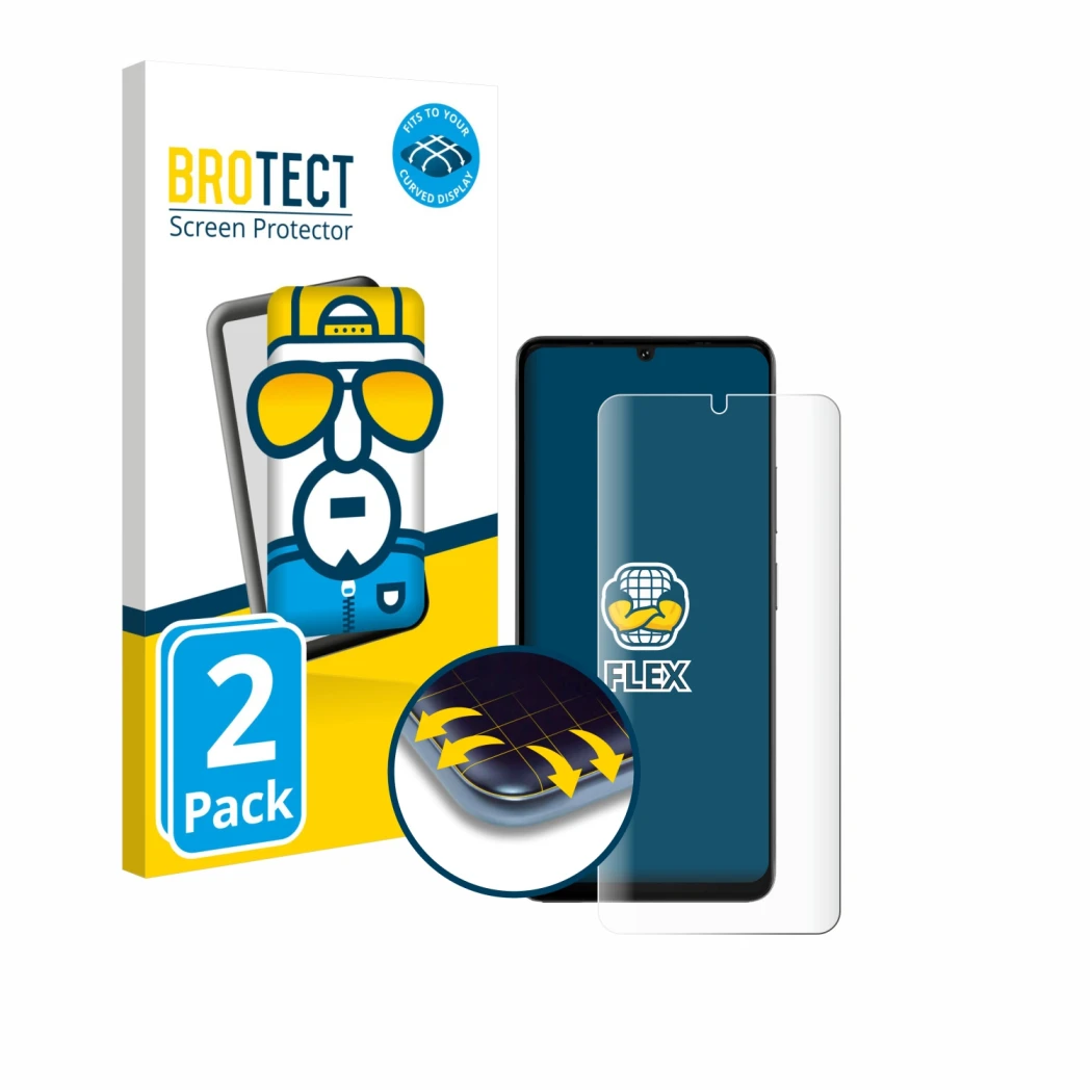 Parte frontal de un envase de producto con el logotipo de la marca BROTECT. Al lado se muestra el dispositivo Doogee Note 59 P