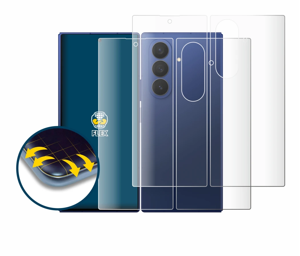 Imagen del dispositivo Samsung Galaxy Z Fold 7 (Frontal+Trasero) con una amplia variedad de protectores de pantalla.