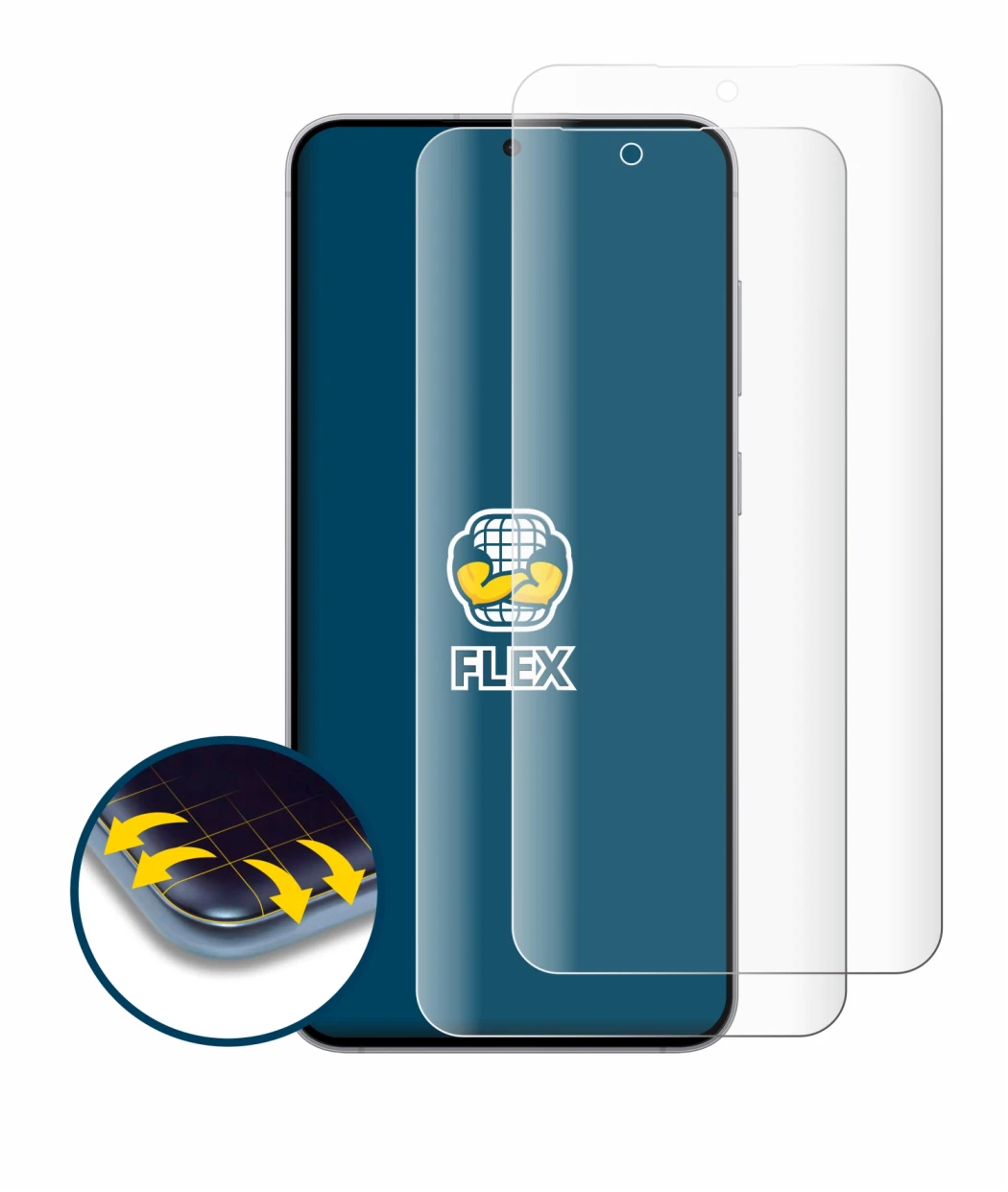 Imagen del dispositivo Samsung Galaxy S25 FE con una amplia variedad de protectores de pantalla.